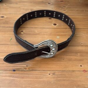 Cowgirl belt Brown Leather‎ Belt with Silver Buckle